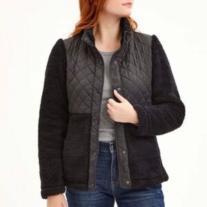 Steve Madden‎ Quilted Fleece Snap Up Jacket in Black Size Medium